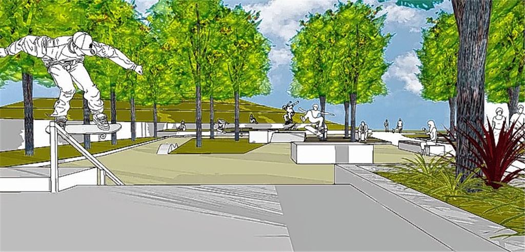 Während der Gartenschau wird die Skateranlage, die für 140000 Euro zentral in den Enzgärten 2015 entstehen soll, zunächst für die Besucher zur Verfügung stehen. Nach dem Grünprojekt sollen sich auf der Fläche Skateboarder und Inliner mit ihren Tricks austoben können. Grafik: Büro Ukas