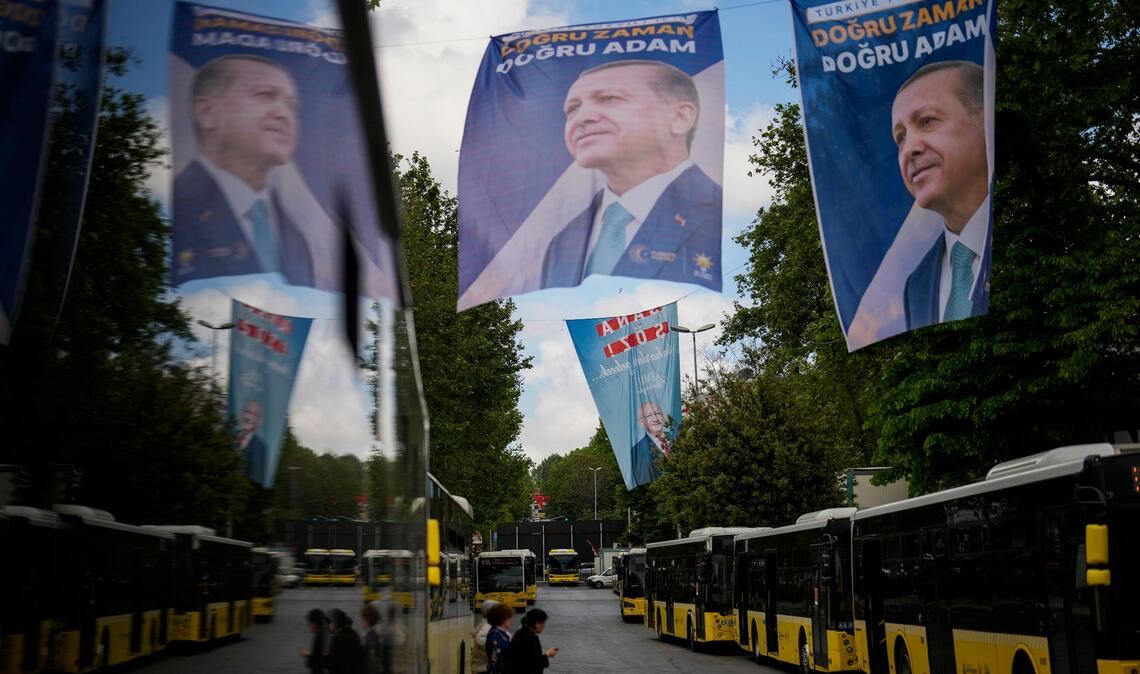 Wahlbanner des türkischen Präsidenten Erdogan in Istanbul.