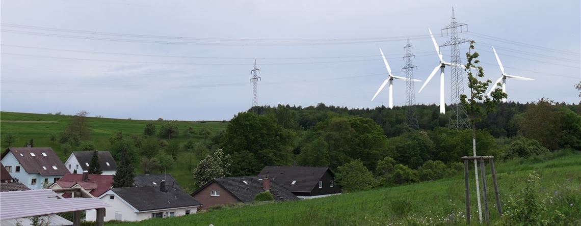 Was aktuell noch eine Fotomontage ist, könnte bald Realität sein: Windräder an der B294 auf Neulinger Gemarkung – ganz in der Nähe von Ölbronn.  privat/Goertz