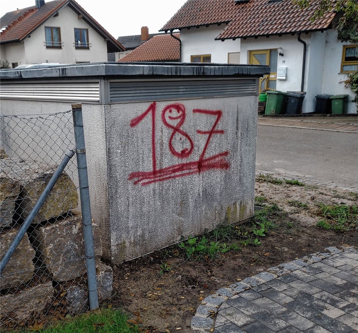 Was steckt hinter den Zahlen 187 und 18, die in Lienzingen auf einem Spielplatz und an anderen Stellen aufgesprüht wurden? Die Einwohner sind verärgert und besorgt. Fotos: privat