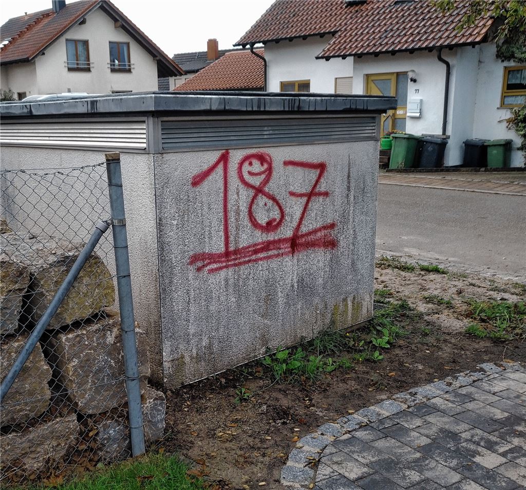 Was steckt hinter den Zahlen 187 und 18, die in Lienzingen auf einem Spielplatz und an anderen Stellen aufgesprüht wurden? Die Einwohner sind verärgert und besorgt. Fotos: privat