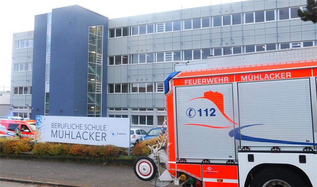 Wegen eines mutwillig eingedrückten Feuerwarnmelders muss am Montagmorgen ein Löschzug der Feuerwehr zur Beruflichen Schule ausrücken. Foto: Steigleder