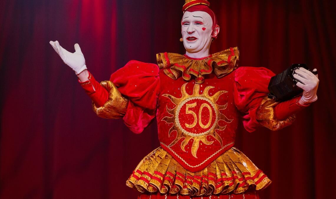 Weißclown "Gensi" (Fulgenci Mestres) ist seit mehr als 20 Jahren einer der Stars bei Roncalli.