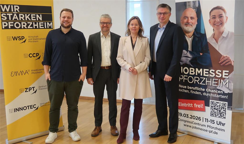 Werben für die Teilnahme an der Jobmesse (v.li.): Matthias Raisch, Daniel Schuch, Martina Lehmann und Oliver Reitz. Foto: Warzecha
