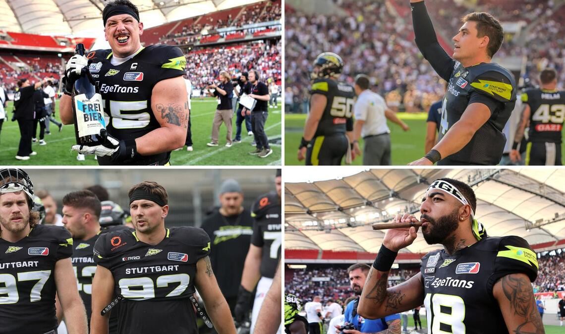 Werden künftig nicht mehr für Stuttgart Surge auflaufen (im Uhrzeigersinn von oben links): Alessandro Vergani, Reilly Hennessey, Aurieus Minton und Simon Butsch (Nr. 92).