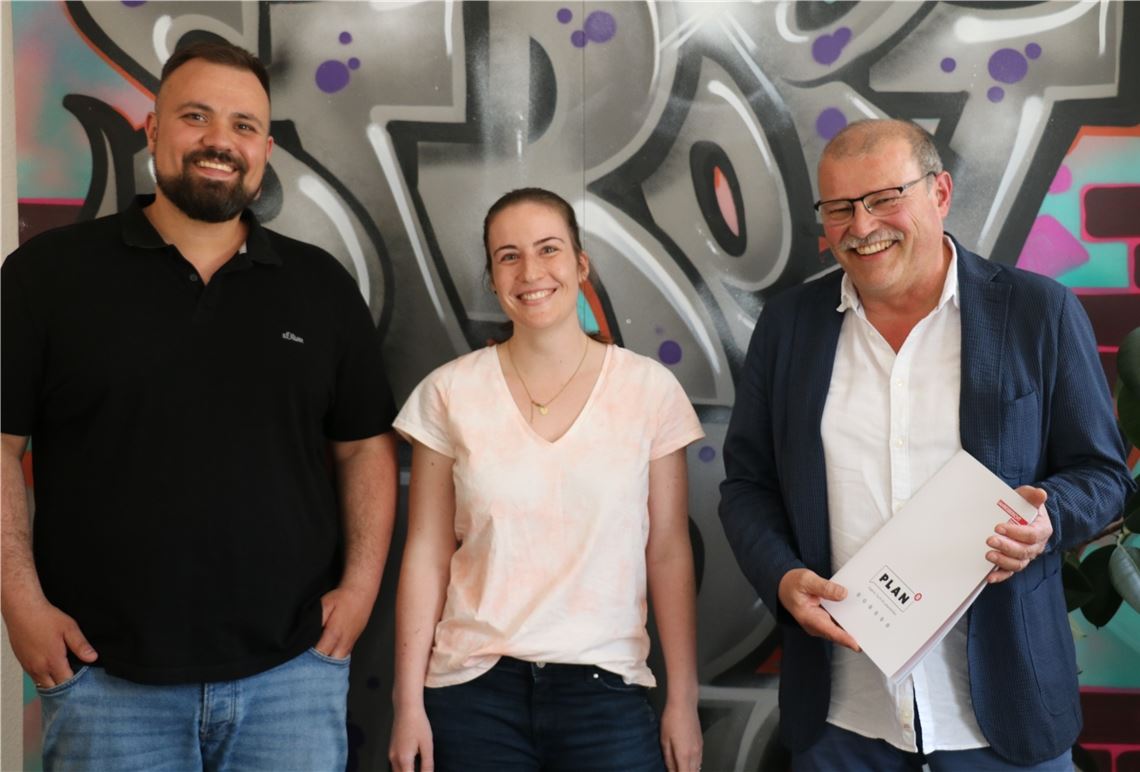 Auf Schock und Wut folgt der Abschied „Wie vor den Kopf gestoßen“: Anton Fröhlich (li.), Teamleiterin Natalie Bastian und Plan-B-Geschäftsführer Harald Stickel.Foto: Wewoda