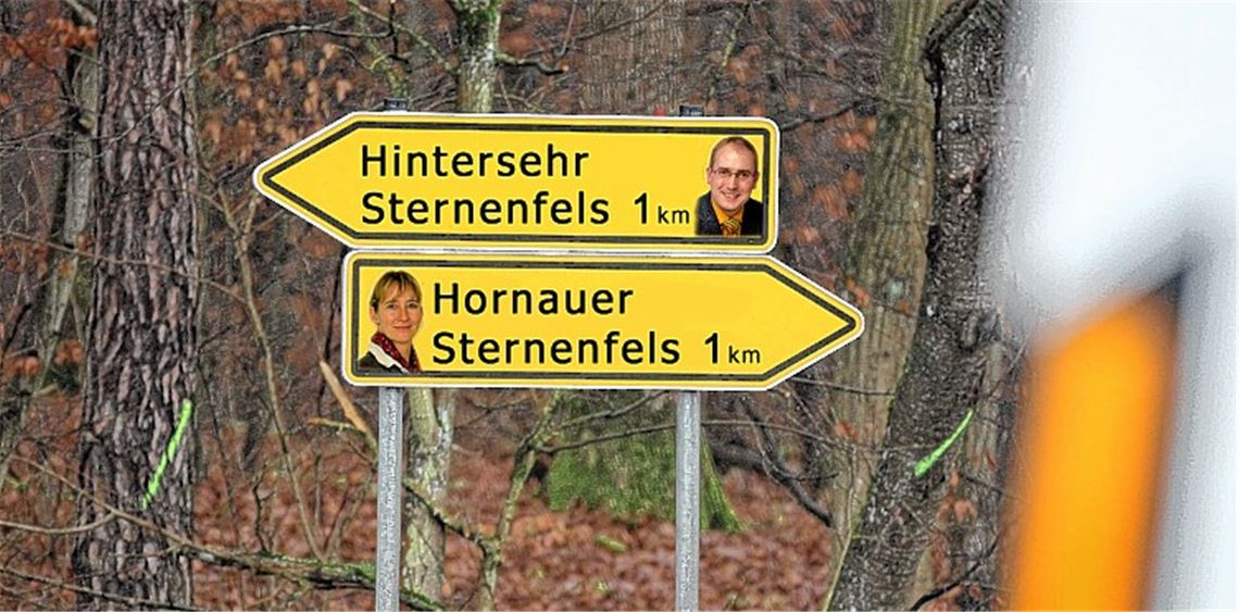 Wohin geht die Reise? Beide Wege führen ins Sternenfelser Rathaus, aber nur einer der Kandidaten wird auch wirklich auf dem Chefsessel landen. Foto: Hansen/Montage: Mannese, MT