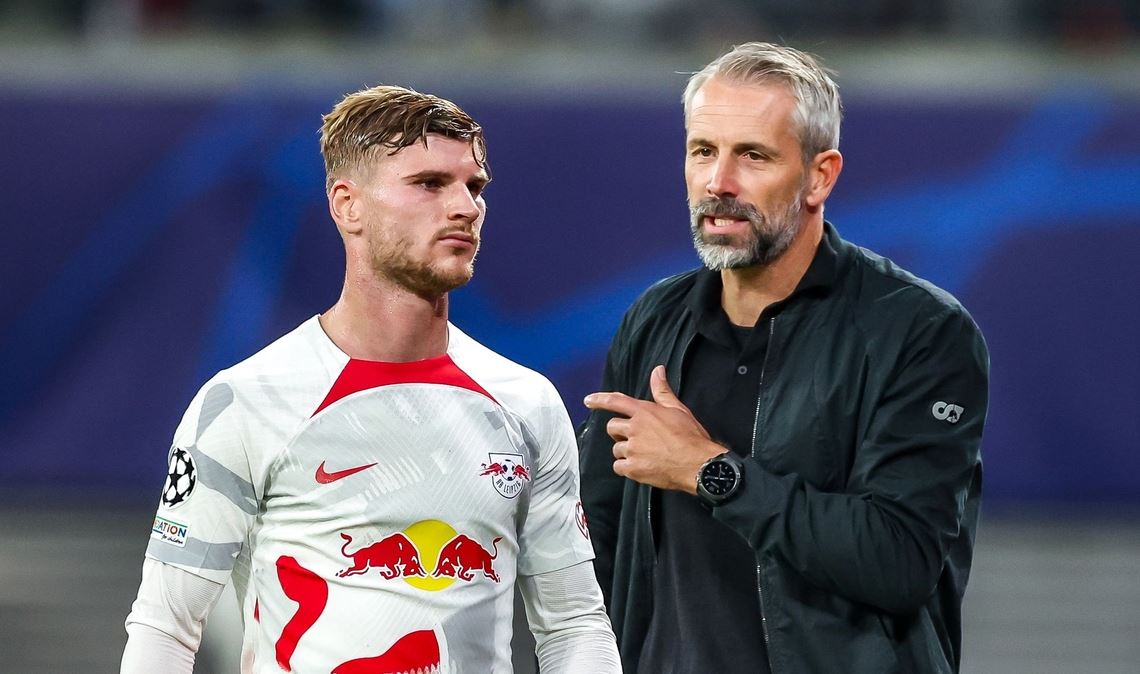 Wollen in Warschau das Achtelfinale der Königsklasse klar machen: Timo Werner und RB-Coach Marco Rose (r).