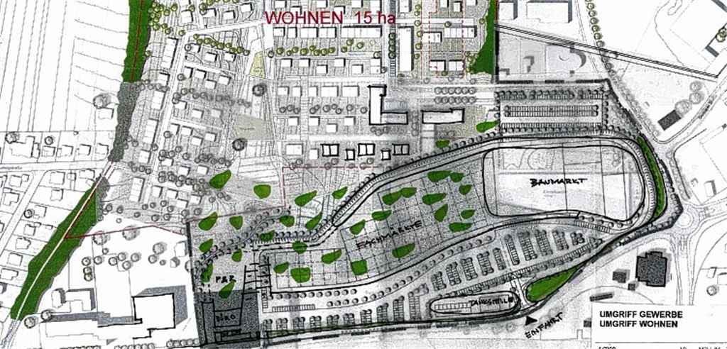 Ziegeleiareal: Der neue Entwurf ist den neuen Verhältnissen angepasst worden. Plan: Stadtverwaltung