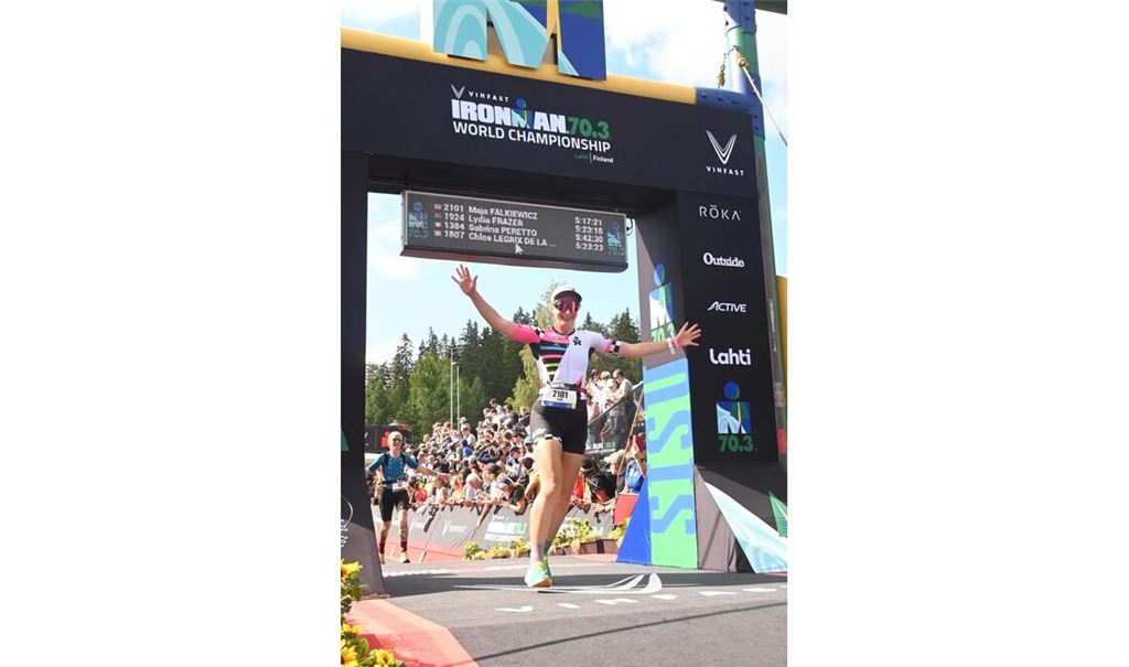 Zielankunft in Lahti: Mit 5:17:21 Stunden ist die Triathletin zufrieden. Fotos: privat