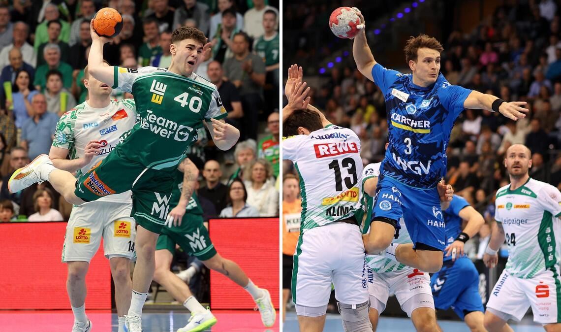Zwei Spielgestalter mit Drang zum Tor: Elias Newel (FrischAuf Göppingen) und Max Häfner (TVB Stuttgart/re).