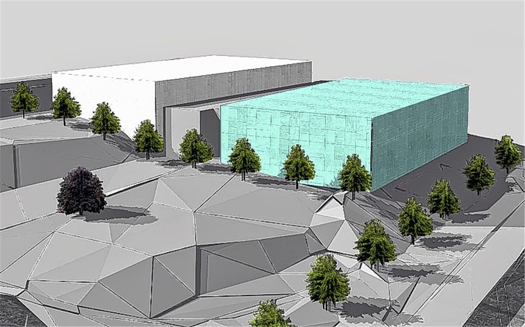 Zwei Sporthallen unter einem Dach: So ungefähr soll der Neubau an der Goldshalde nach dem Wunsch der Architekten aussehen. Grafik: Planungsbüro Knecht