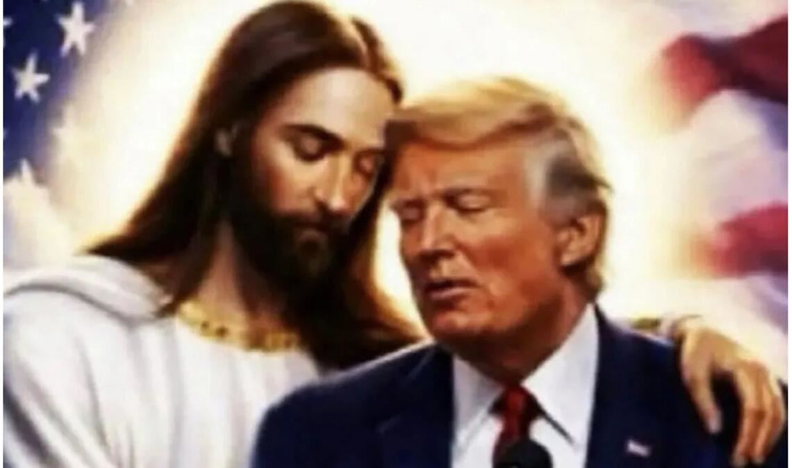 Zwei, die sich verstehen: Jesus Christus umarmt Donald Trump. Dieses Bild teilte der US-Präsident auf Truth Social.