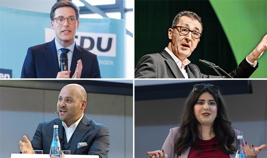 (v.l.n.u.) Manuel Hagel, Cem Özdemir, Markus Frohnmaier und Mersedeh Ghazaei haben sich zum Krieg im Iran positioniert.